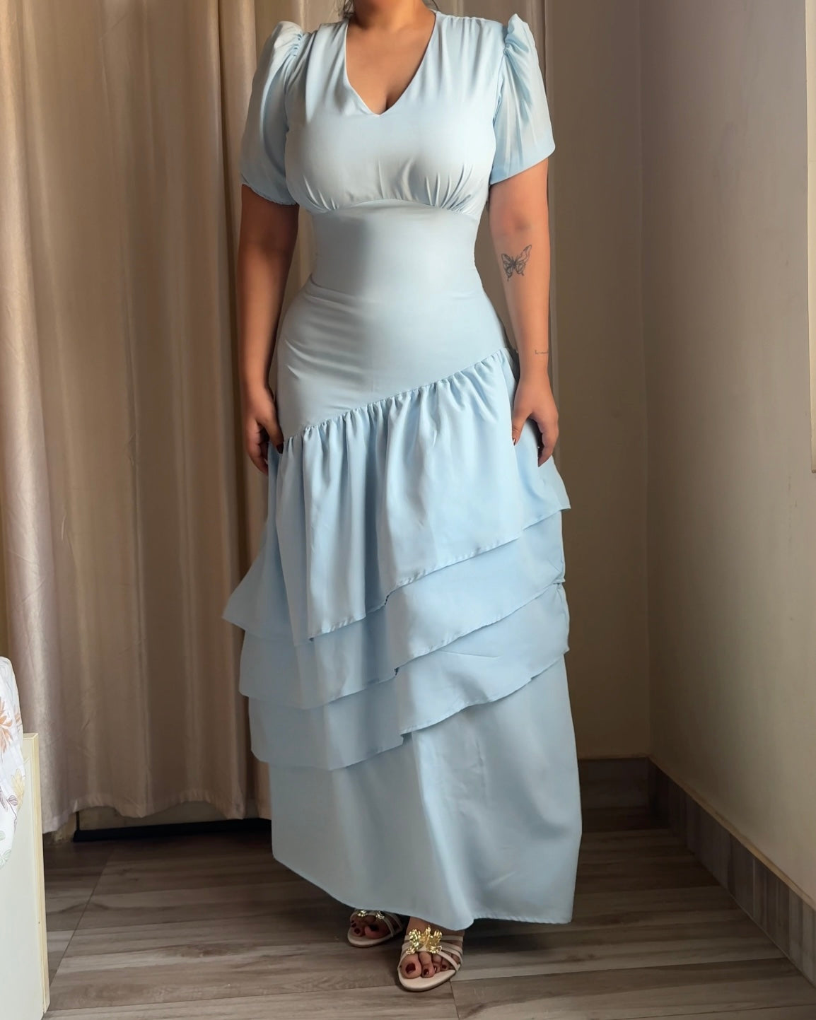 Senorita Powder Blue Ruffle Maxi Dress