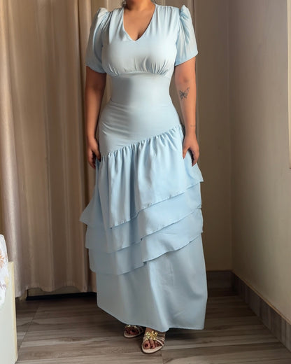 Senorita Powder Blue Ruffle Maxi Dress