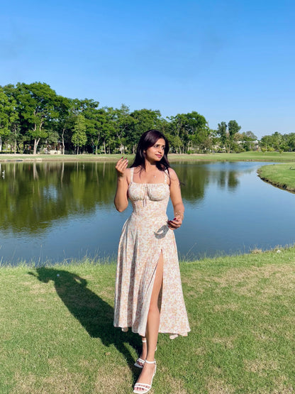 Sabrina Ivory Floral Print Bustier Sundress
