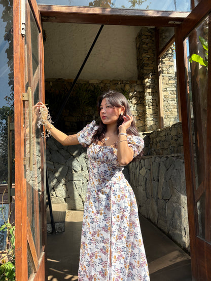 Tallulah Daisy Floral Print Puff Sleeves Midi Sundress