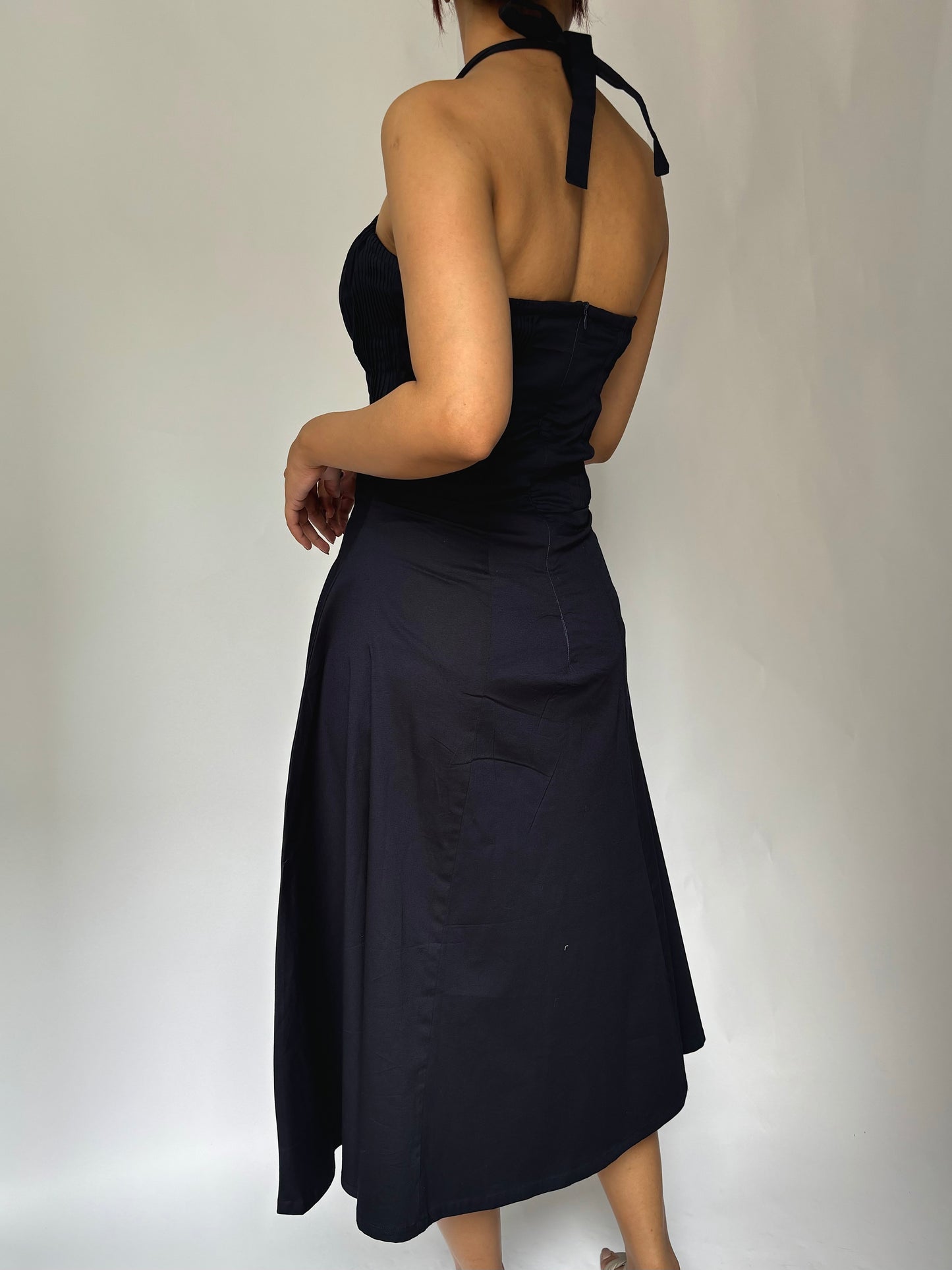 Elara French Navy Halter Sundress