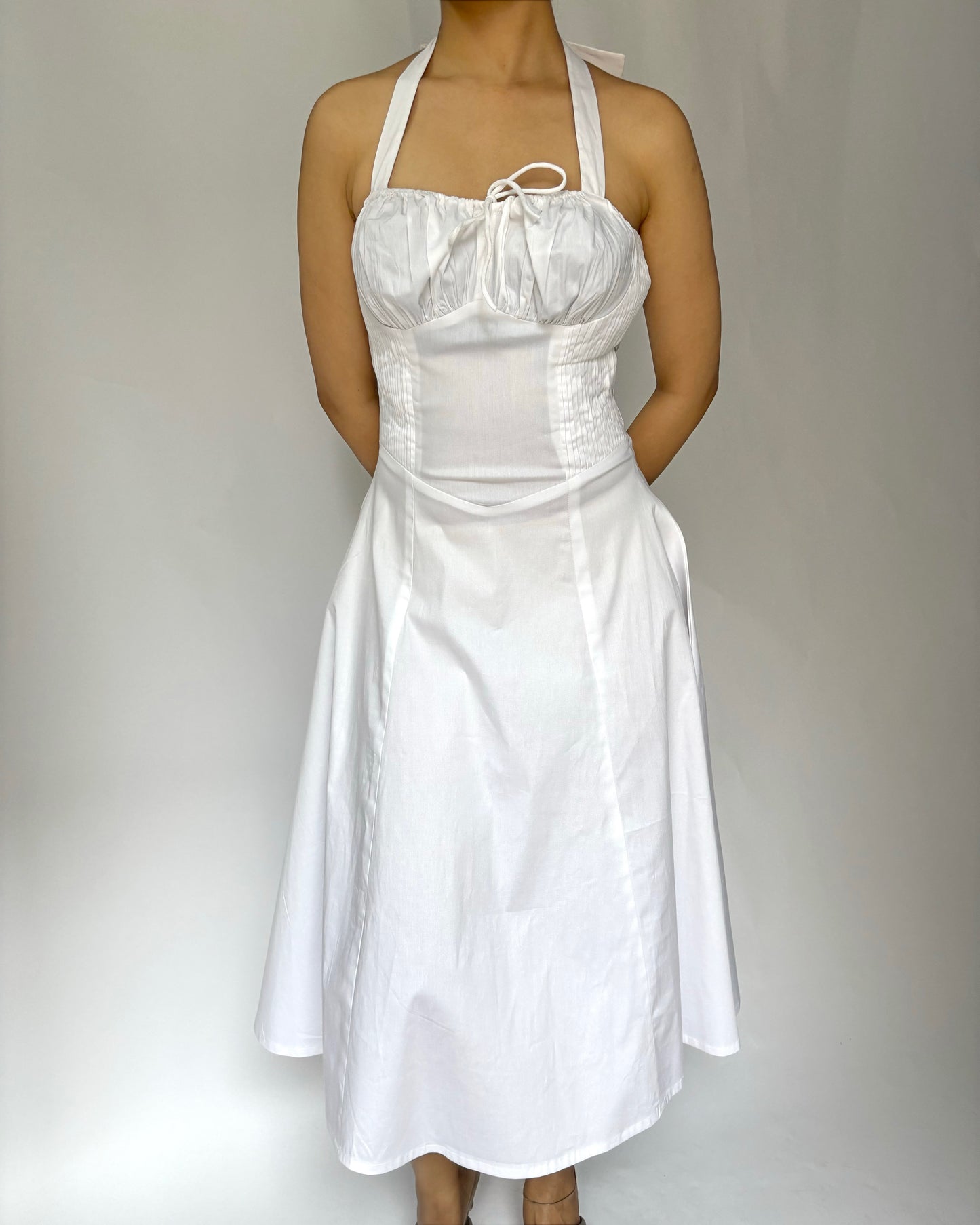 Elara White Halter Sundress