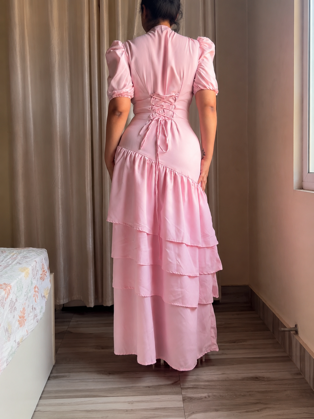 Senorita Baby Pink Ruffle Maxi Dress