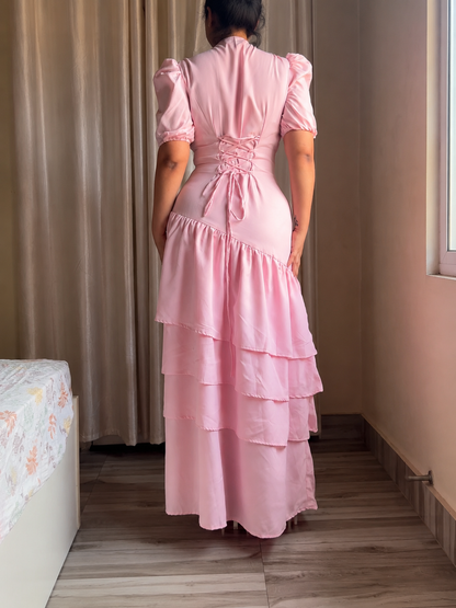 Senorita Baby Pink Ruffle Maxi Dress