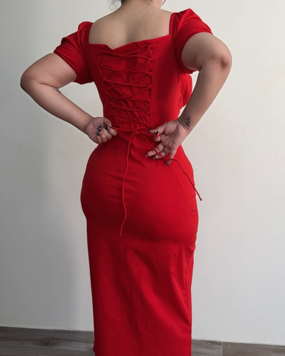 Samaria Red Rose Bustier Dress