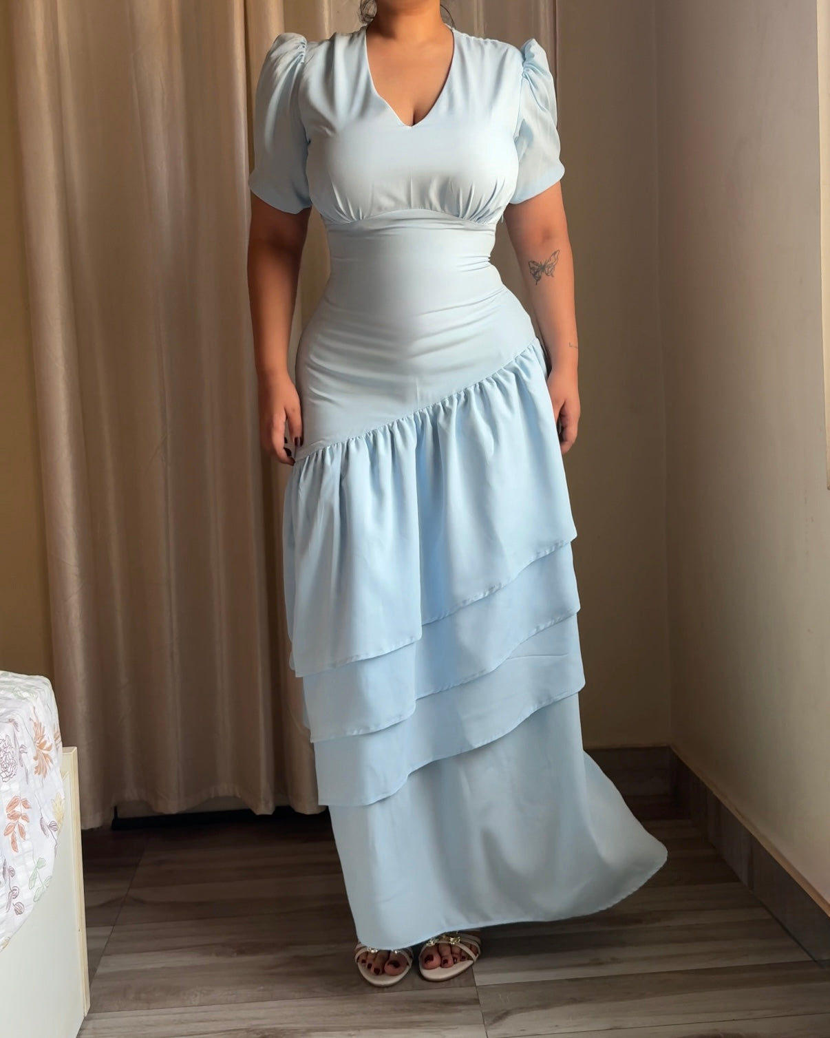 Senorita Powder Blue Ruffle Maxi Dress