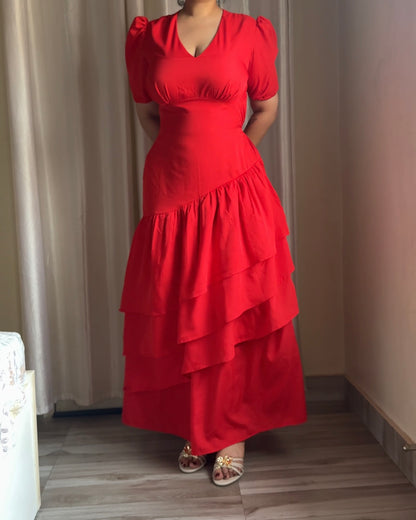 Senorita Red Ruffle Maxi Dress