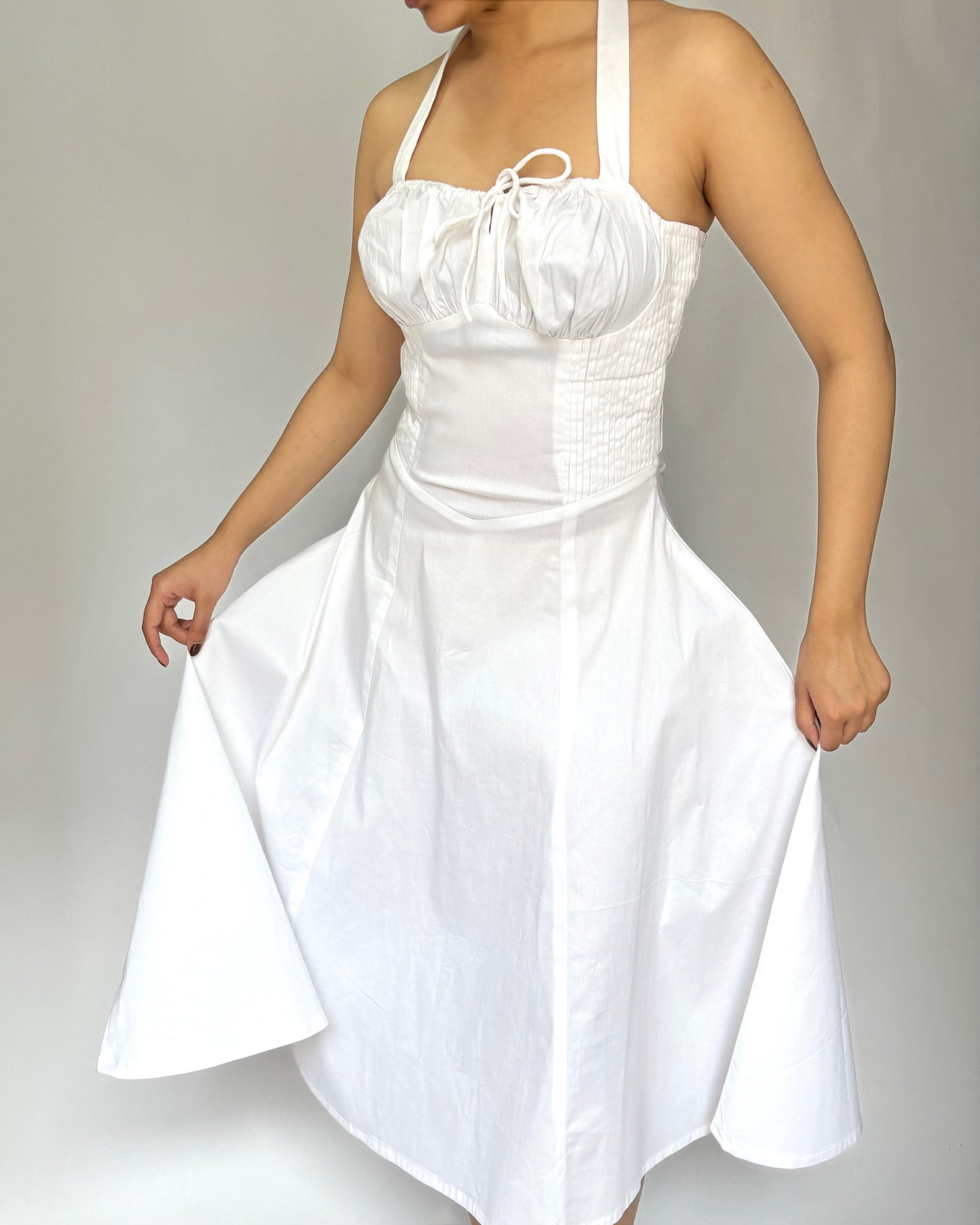 Elara White Halter Sundress