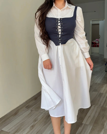 Luma White Cotton Corset Shirt Dress
