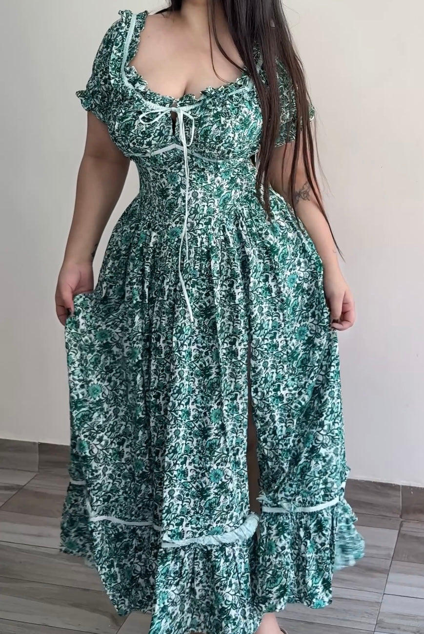 Belle Green Floral Print Sundress