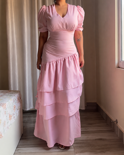 Senorita Baby Pink Ruffle Maxi Dress