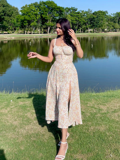 Sabrina Ivory Floral Print Bustier Sundress