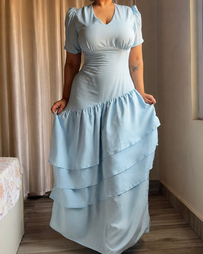 Senorita Powder Blue Ruffle Maxi Dress
