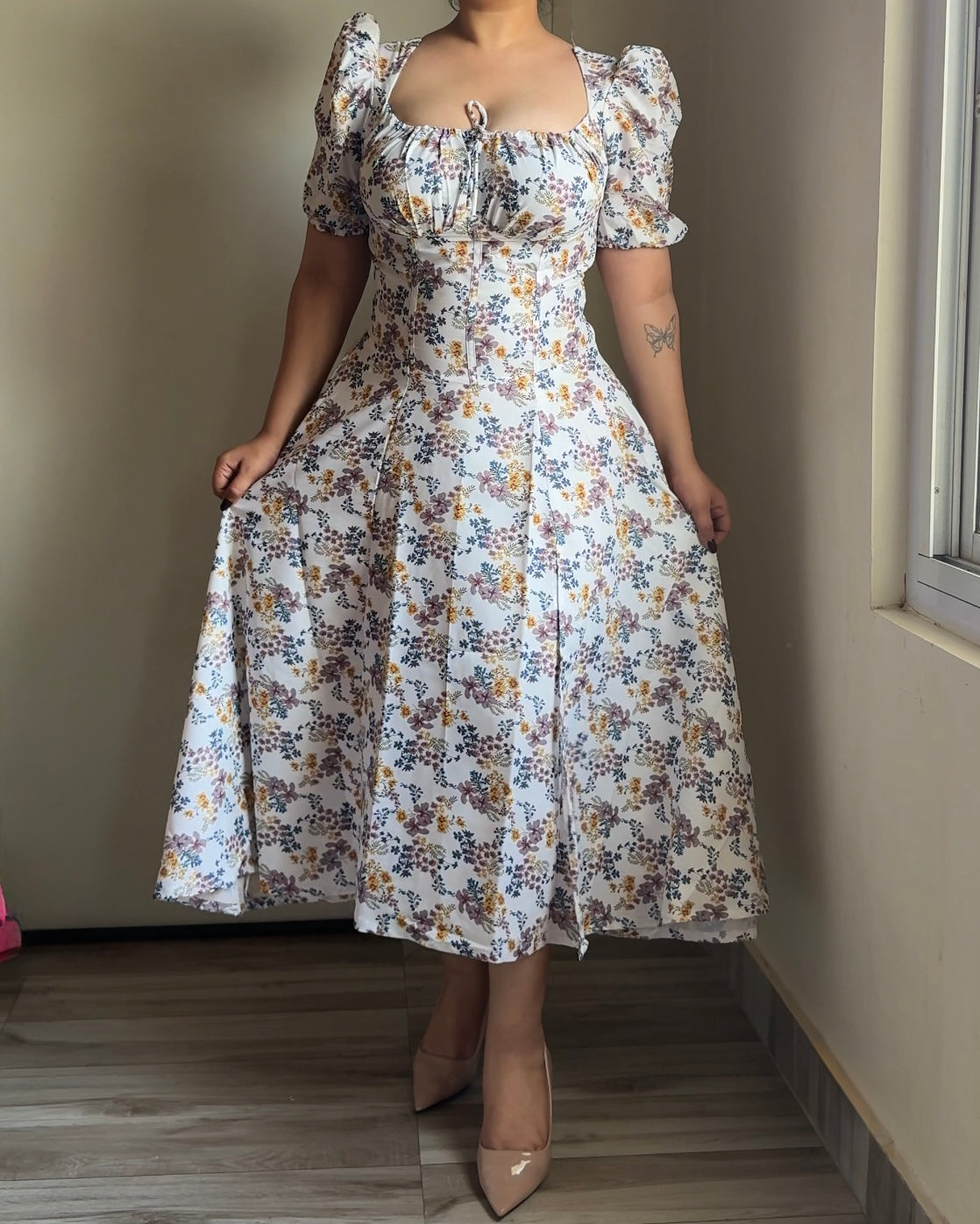 Tallulah Daisy Floral Print Puff Sleeves Midi Sundress