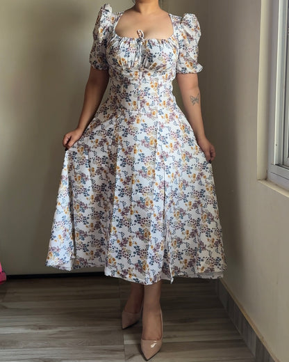 Tallulah Daisy Floral Print Puff Sleeves Midi Sundress