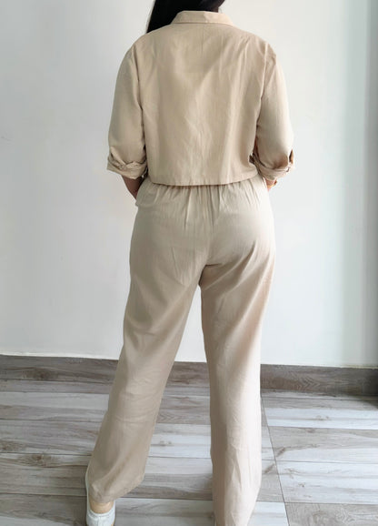 3 Piece Beige Cropped Casual Set