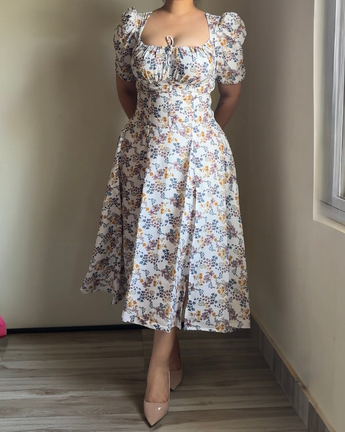 Tallulah Daisy Floral Print Puff Sleeves Midi Sundress