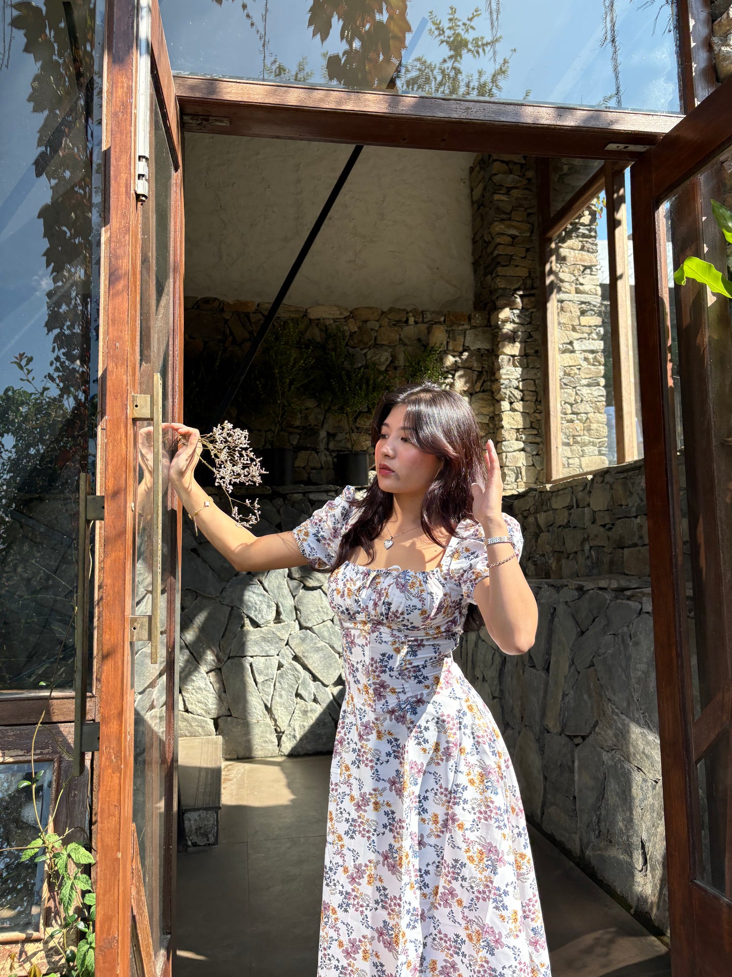 Tallulah Daisy Floral Print Puff Sleeves Midi Sundress