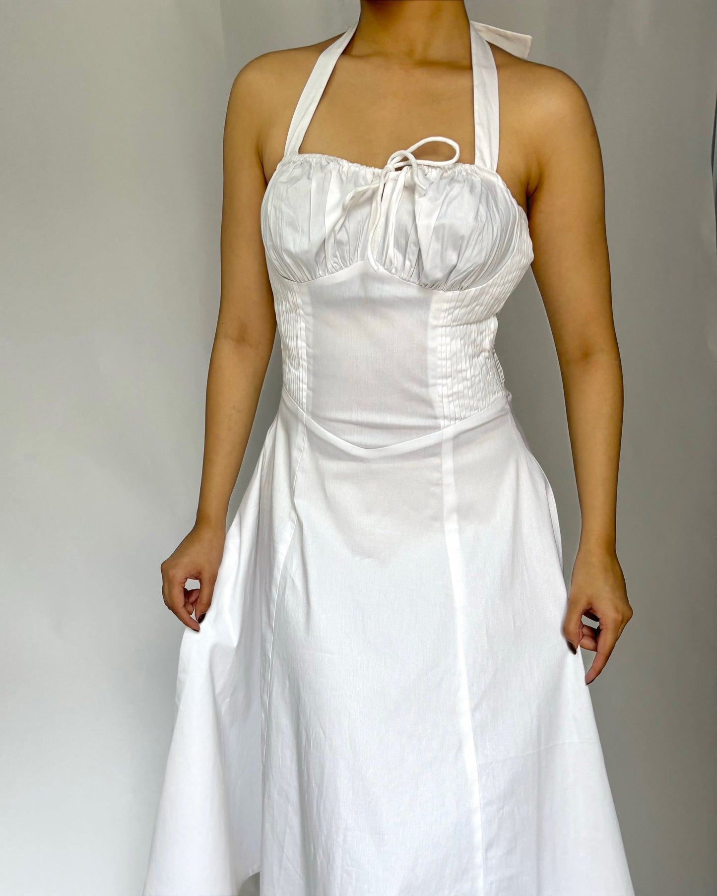 Elara White Halter Sundress