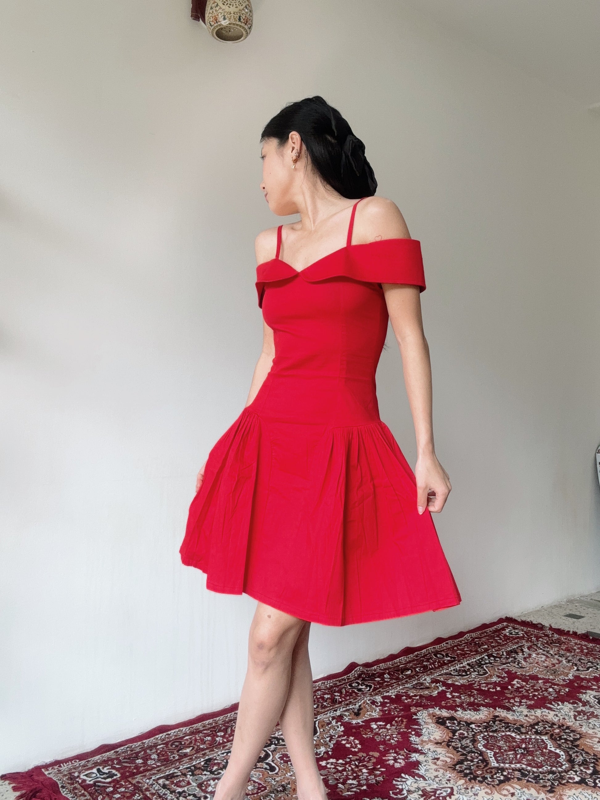 Elida Red Rose Off Shoulder Mini Dress XXS
