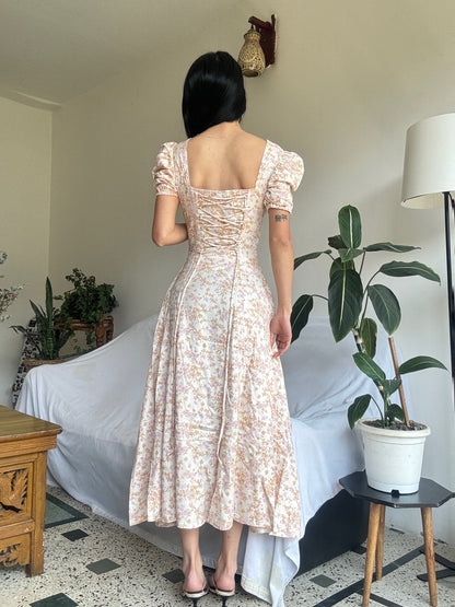 Tallulah Ivory Floral Print Puff Sleeves Midi Sundress