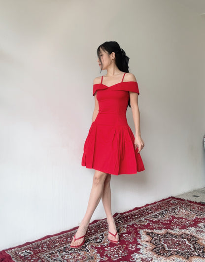 Elida Red Rose Off Shoulder Mini Dress
