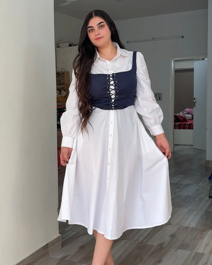Luma White Cotton Corset Shirt Dress