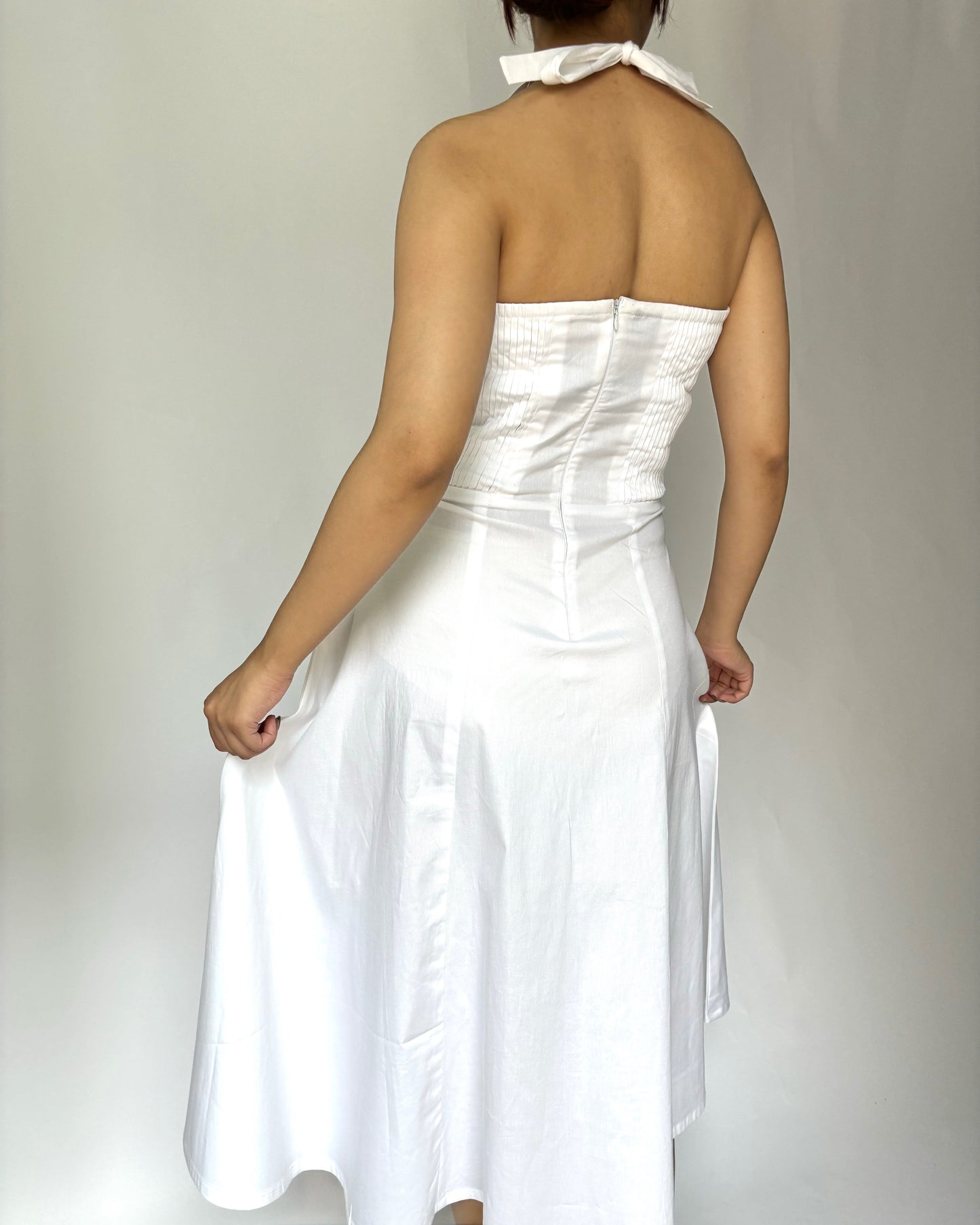 Elara White Halter Sundress