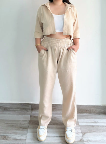 3 Piece Beige Cropped Casual Set