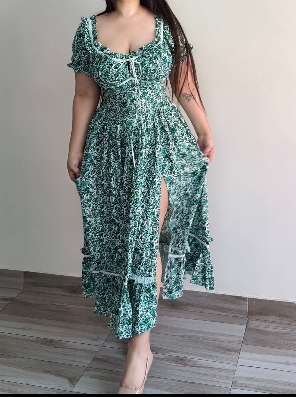 Belle Green Floral Print Sundress