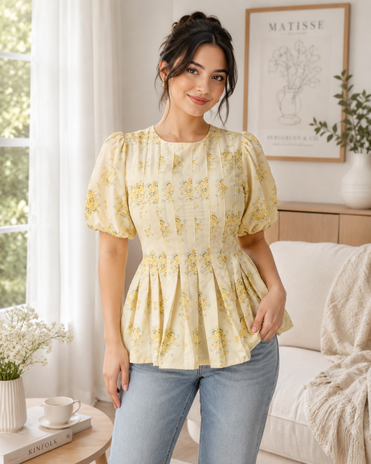 Catarina Yellow Floral Peplum Top