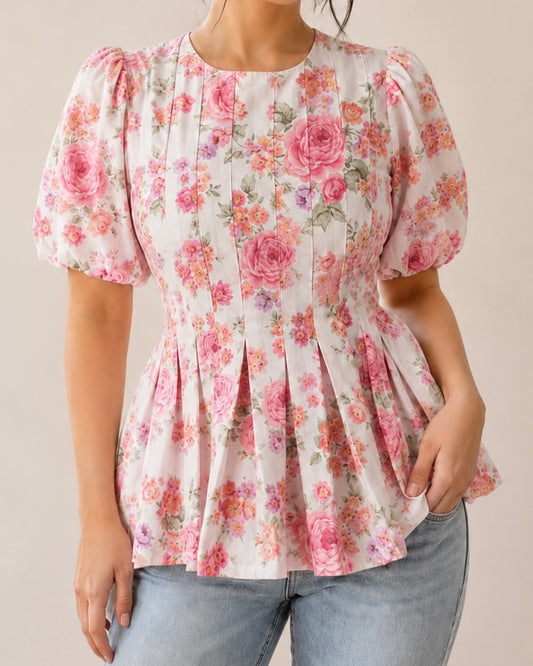 Catarina White Floral Peplum Top