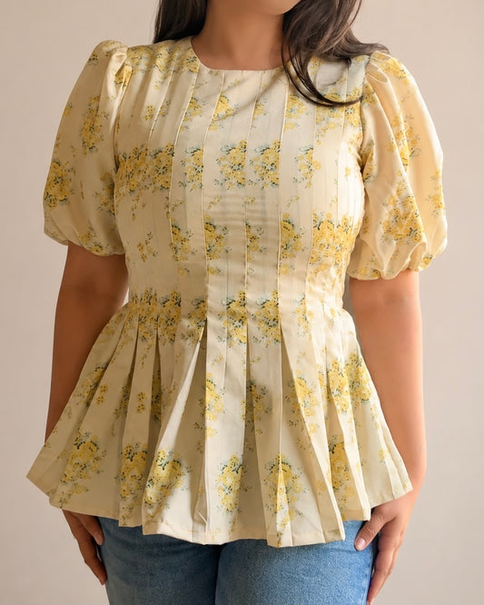 Catarina Yellow Floral Peplum Top
