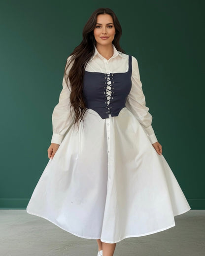 Luma White Cotton Corset Shirt Dress