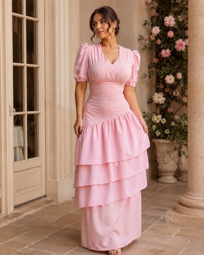 Senorita Baby Pink Ruffle Maxi Dress