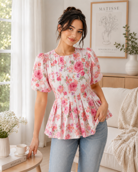 Catarina White Floral Peplum Top