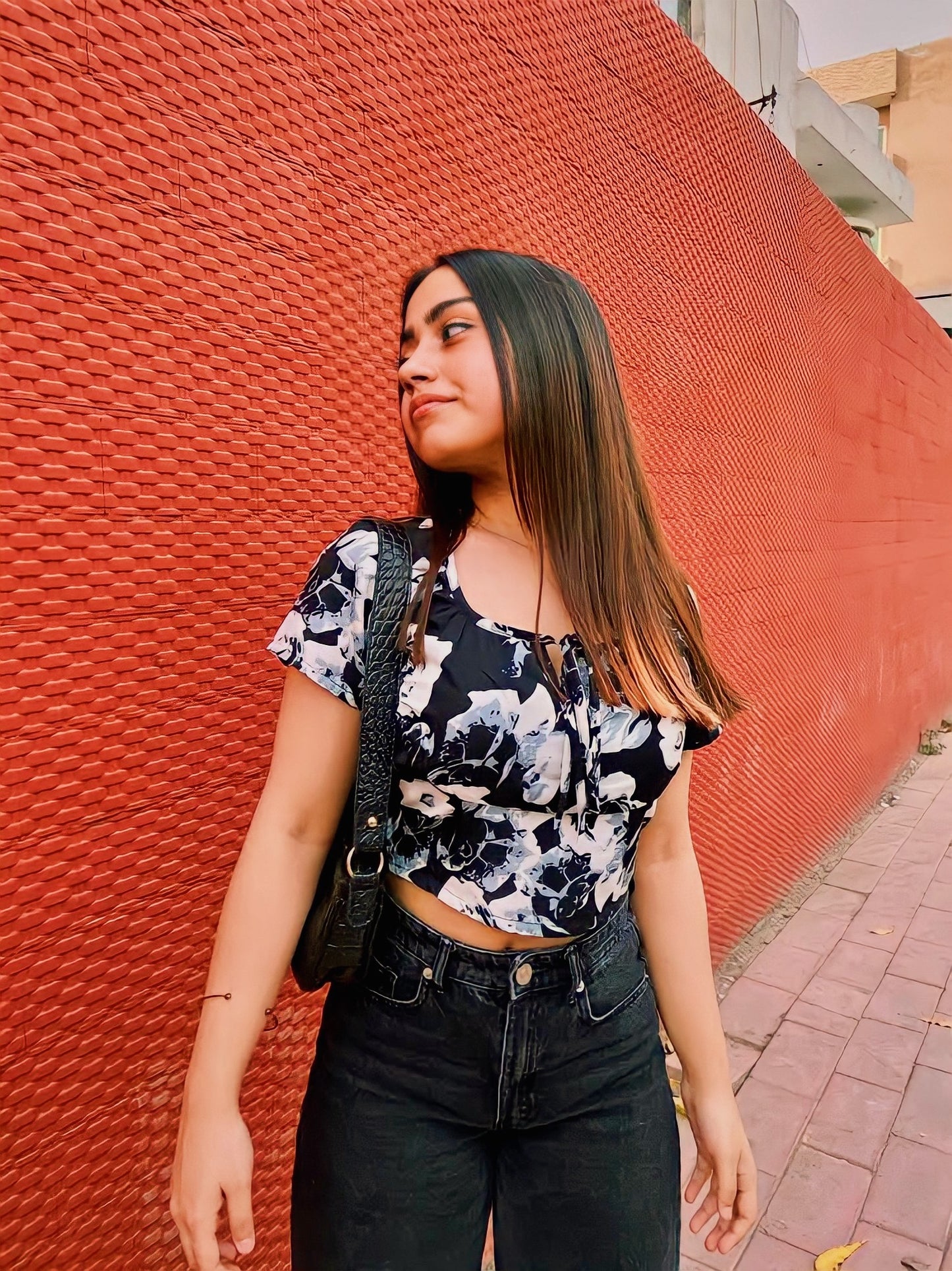 Black Floral Crop Top