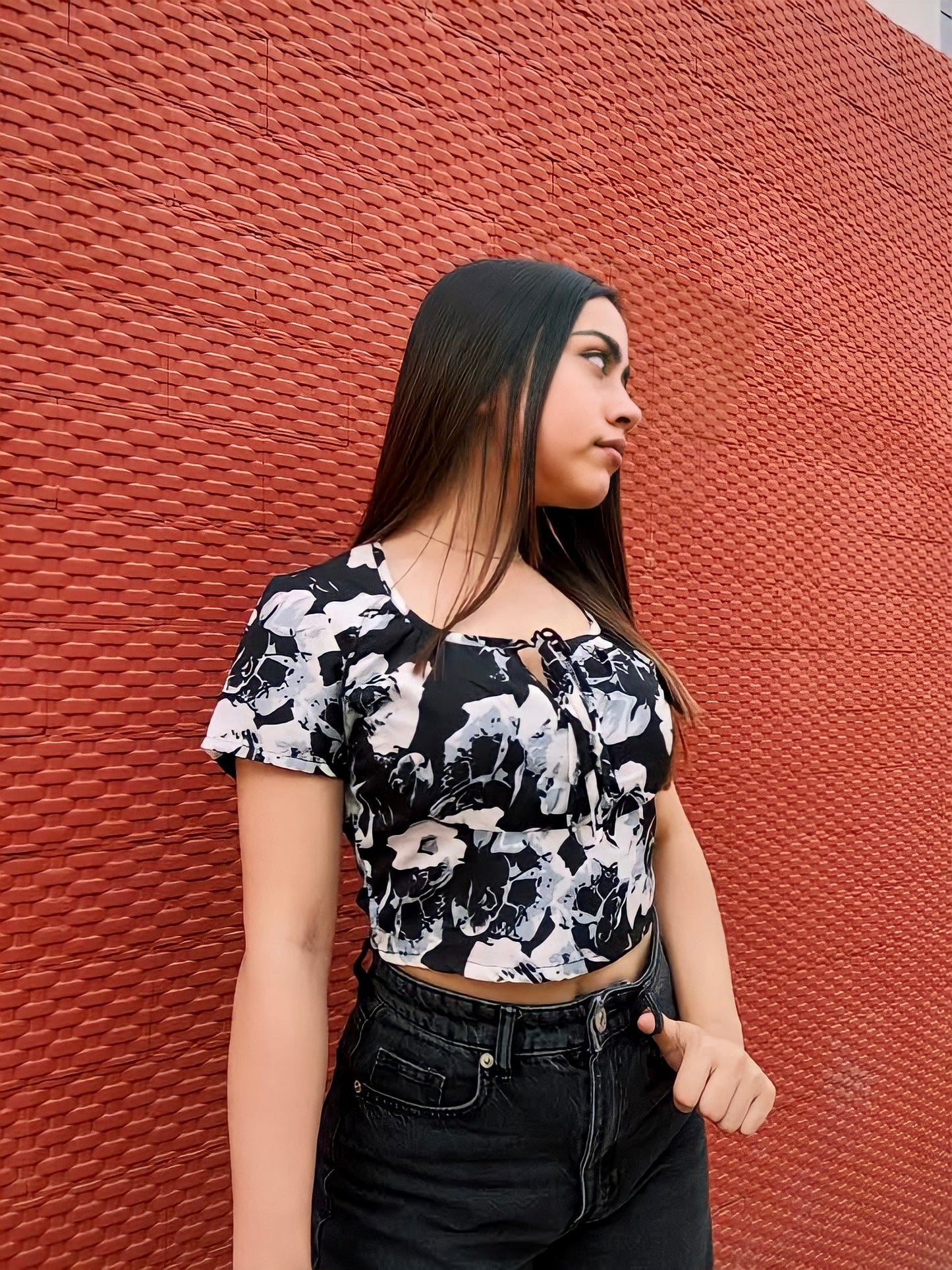 Black Floral Crop Top